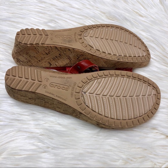 Crocs | Leather and Cork Wedge Sandals - Picture 5 of 7